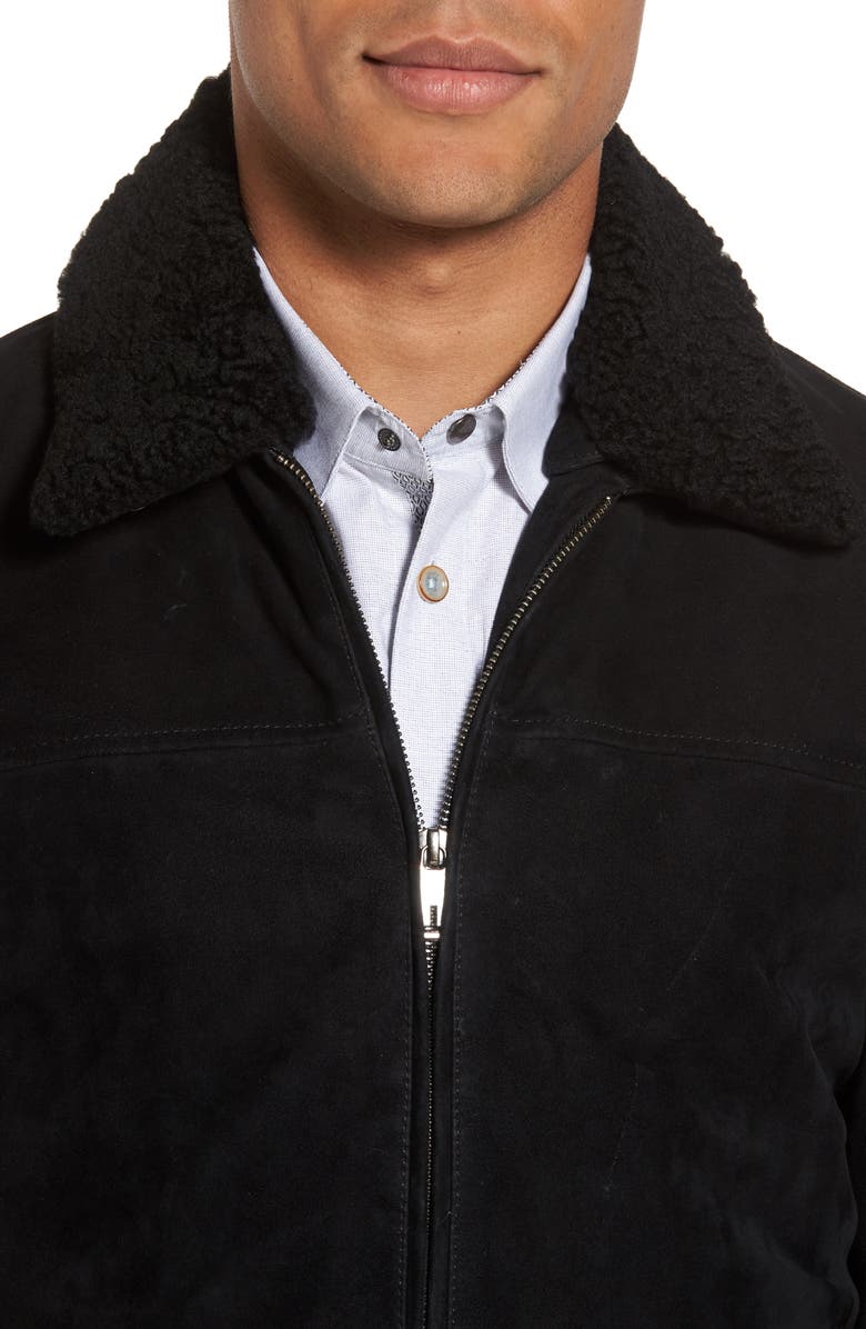 Ted Baker London Genuine Shearling Collar Suede Jacket, Alternate, color, 