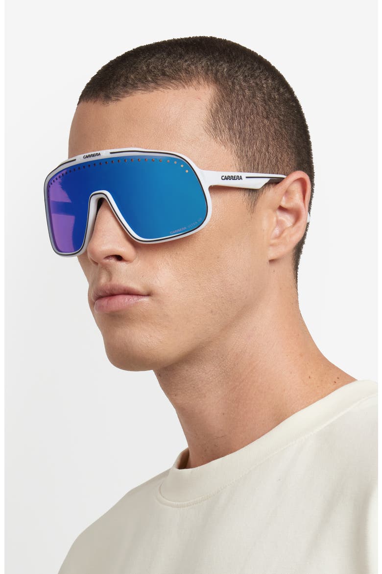 C Sport 99mm Mask Shield Sunglasses, Alternate, color, MATTE WHITE/ BLUE ML HC