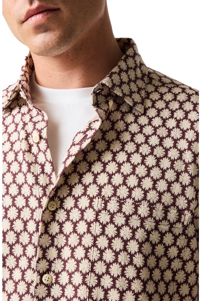 Nelson Creek Neat Floral Print Short Sleeve Cotton Button-Up Shirt, Alternate, color, BURGUNDY