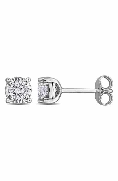 Created Forever Sterling Silver Round Lab Grown Diamond Stud Earrings