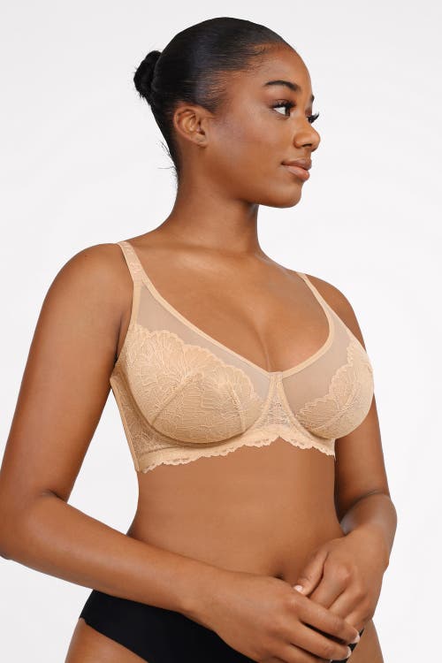 Shapellx Supportive Unlined Lace Underwired Bra In Khaki Beige