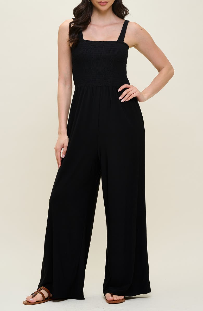WEST K Smocked Knit Sleeveless Jumpsuit, Main, color, Black