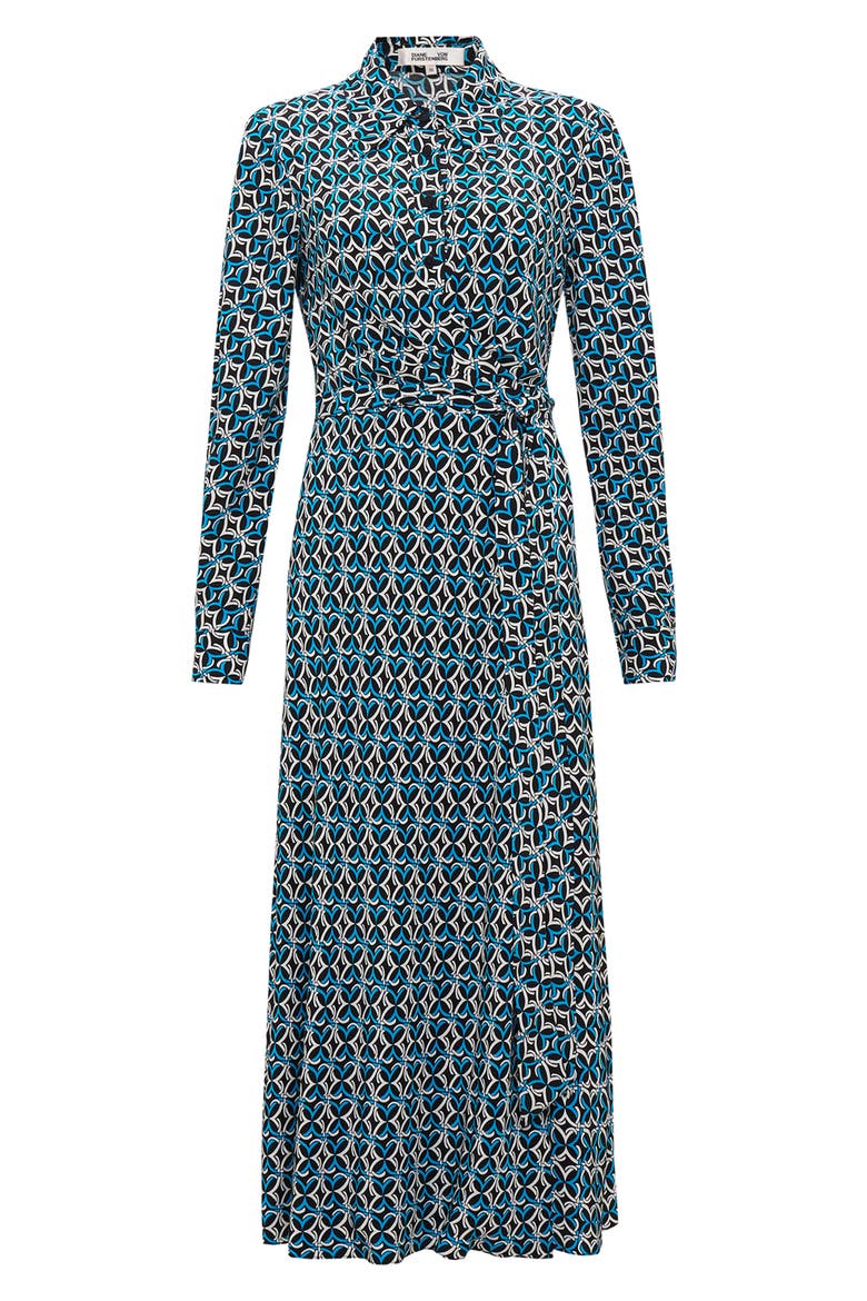Tori Tie Belt Long Sleeve Shirtdress, Alternate, color, GIG TILE BLUE LG