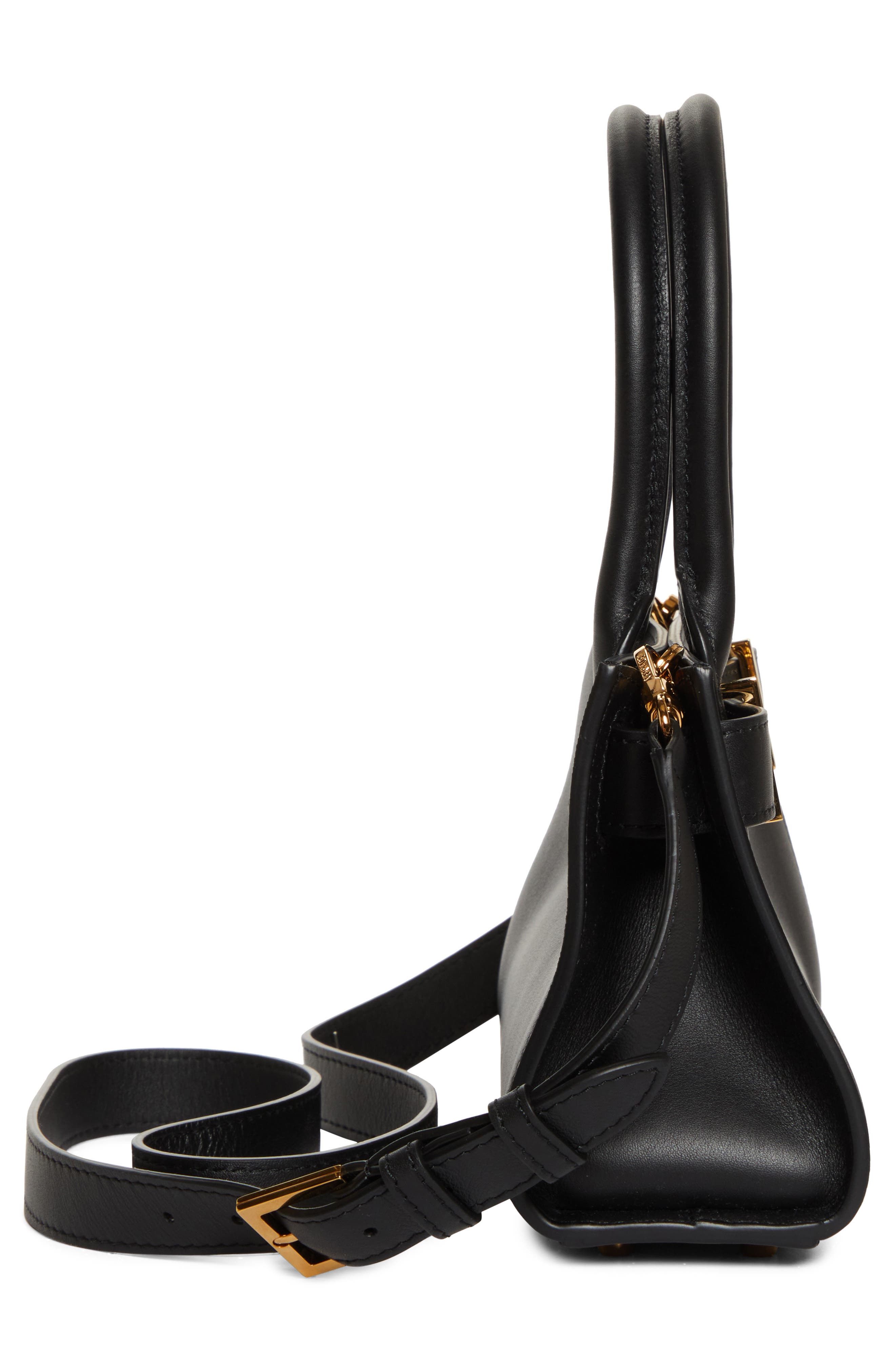 Versace Medusa Small Belted Leather Tote, Alternate, color, Black-Versace Gold