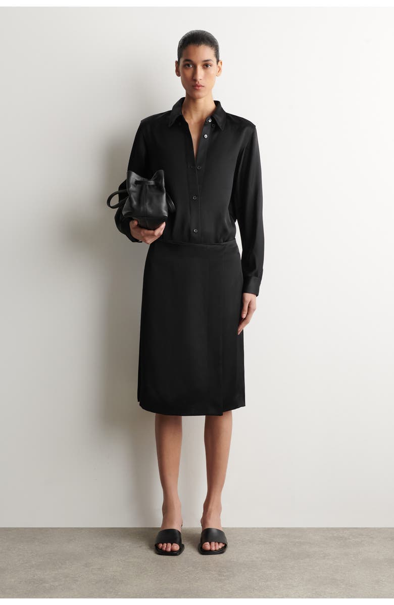 COS Button-down Collar Satin Shirt, Alternate, color, Black