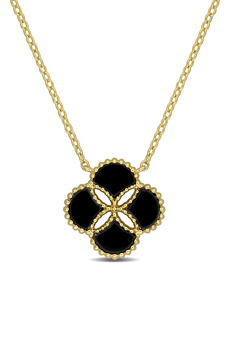 4ct TGW Agate Quatrefoil Pendant Necklace, Main, color, BLACK