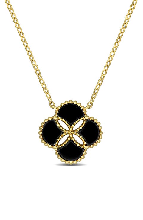 4ct TGW Agate Quatrefoil Pendant Necklace
