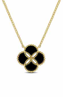 4ct TGW Agate Quatrefoil Pendant Necklace