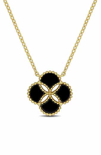 4ct TGW Agate Quatrefoil Pendant Necklace