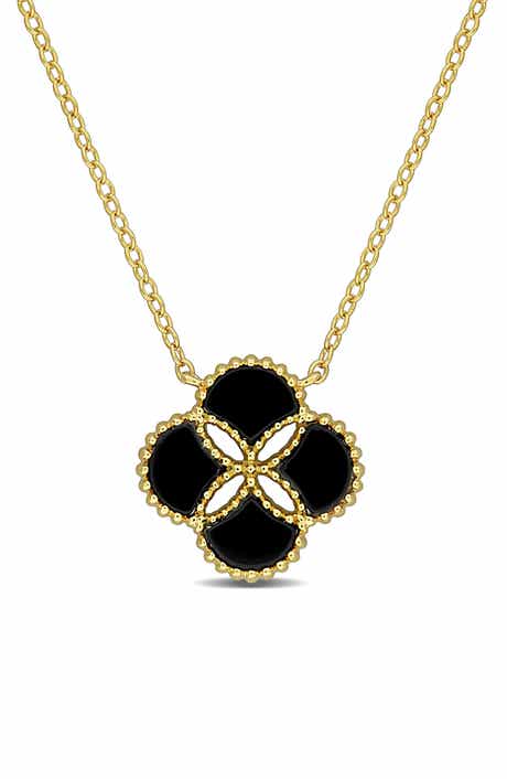 4ct TGW Agate Quatrefoil Pendant Necklace