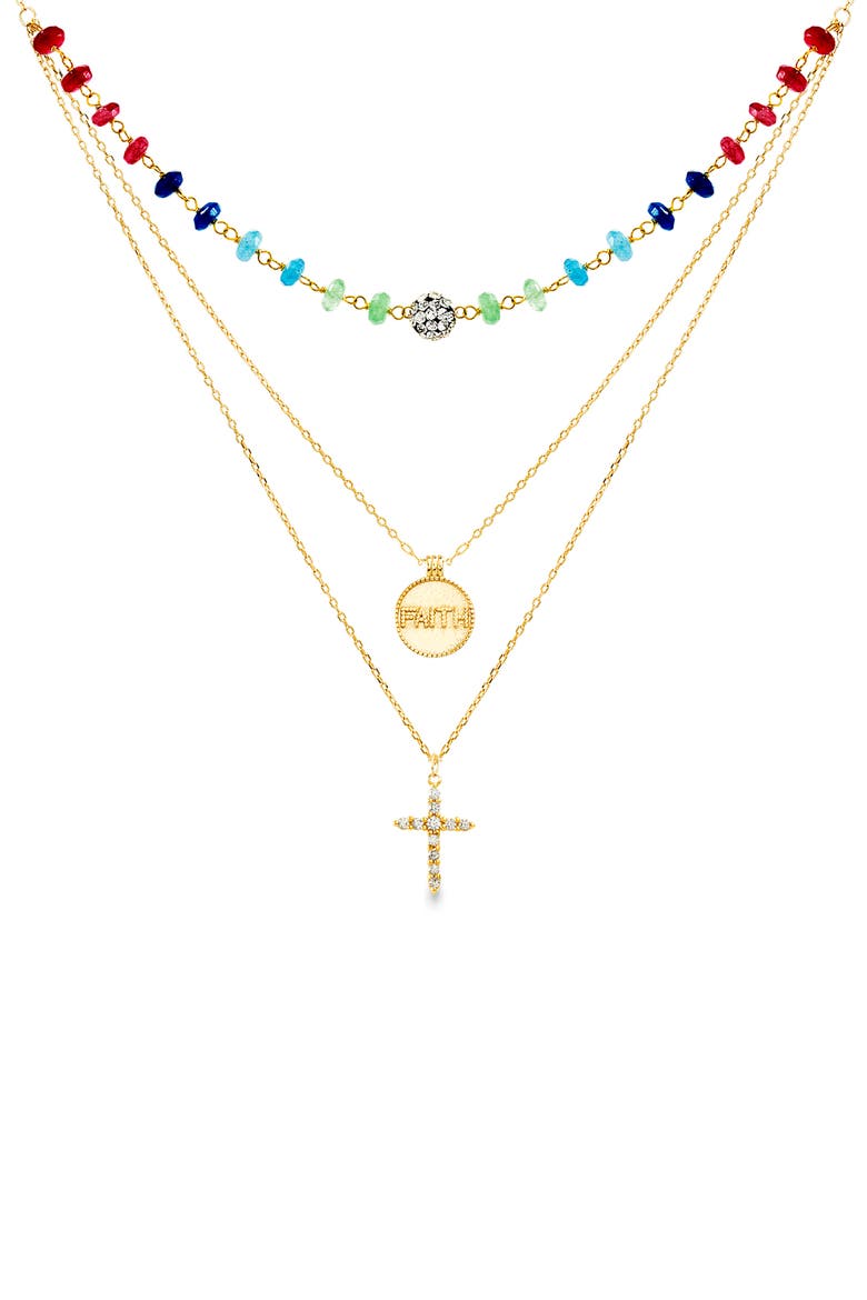 Crystal Cross Pendant Layered Necklace, Main, color, GOLD/ MULTI
