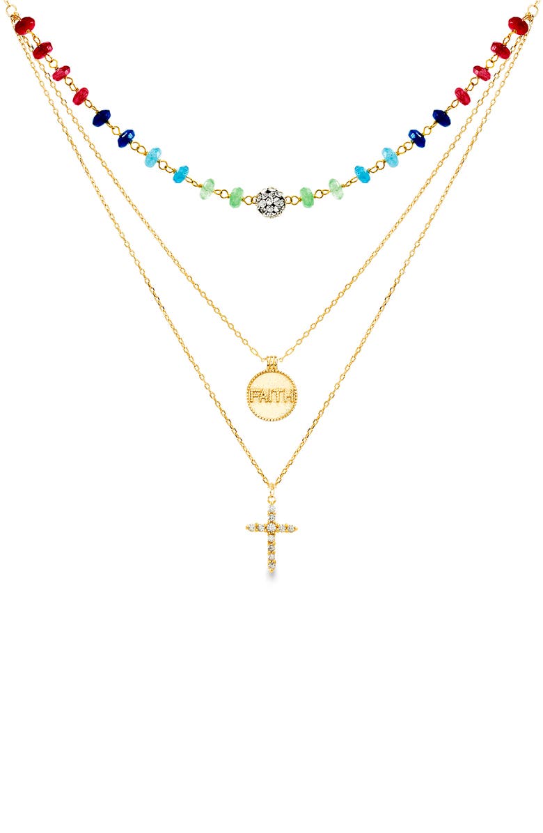 Lesa Michele Crystal Cross Pendant Layered Necklace, Main, color, 