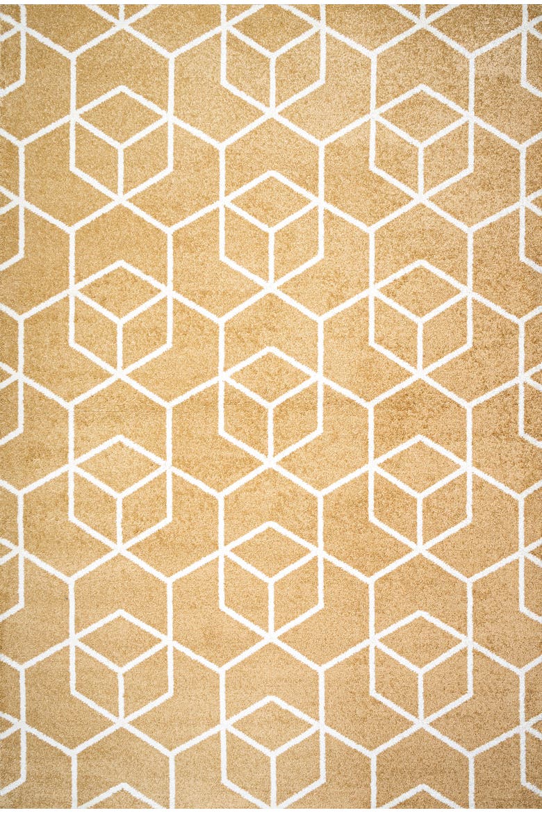 Tumbling Blocks Modern Geometric Area Rug, Main, color, Gold/White