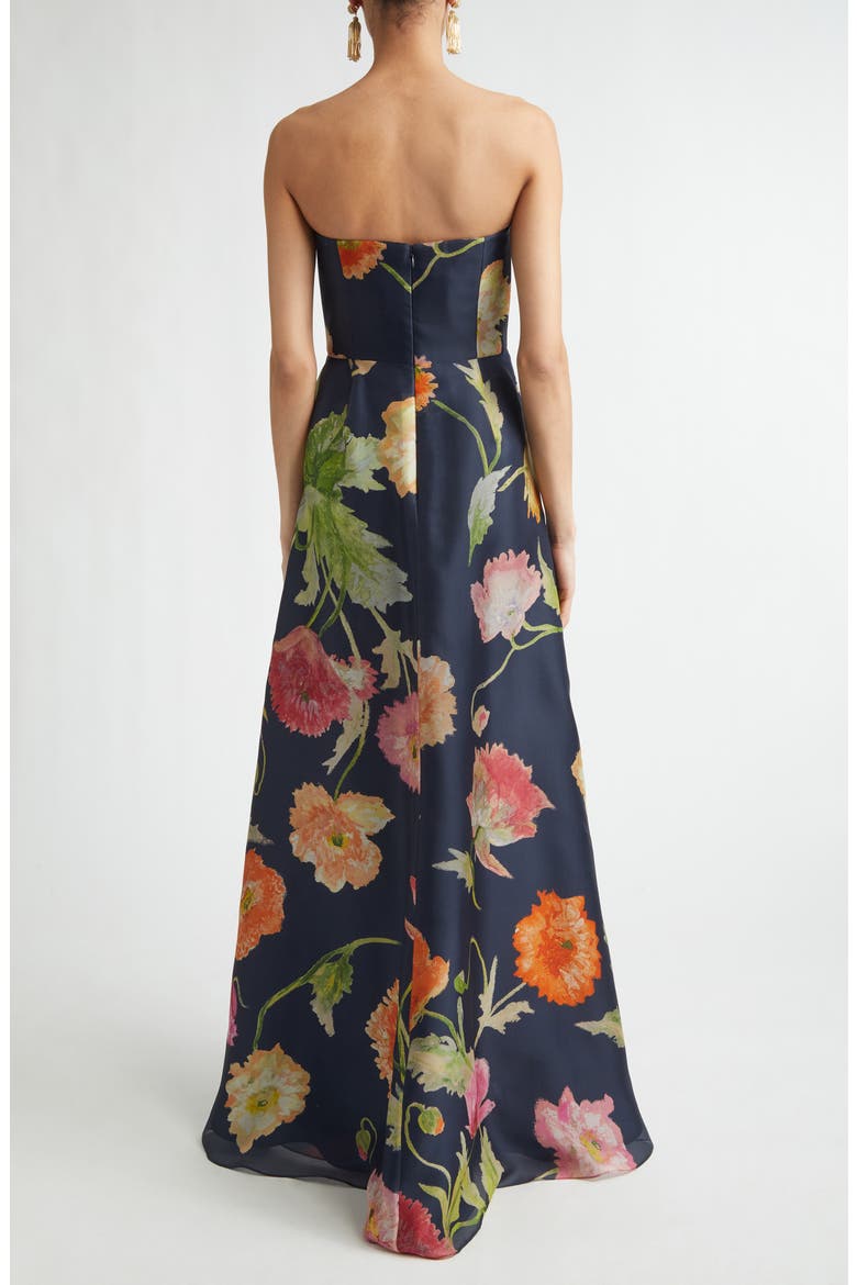 Poppy Print Strapless Silk Gown, Alternate, color, MIDNIGHT MULTI