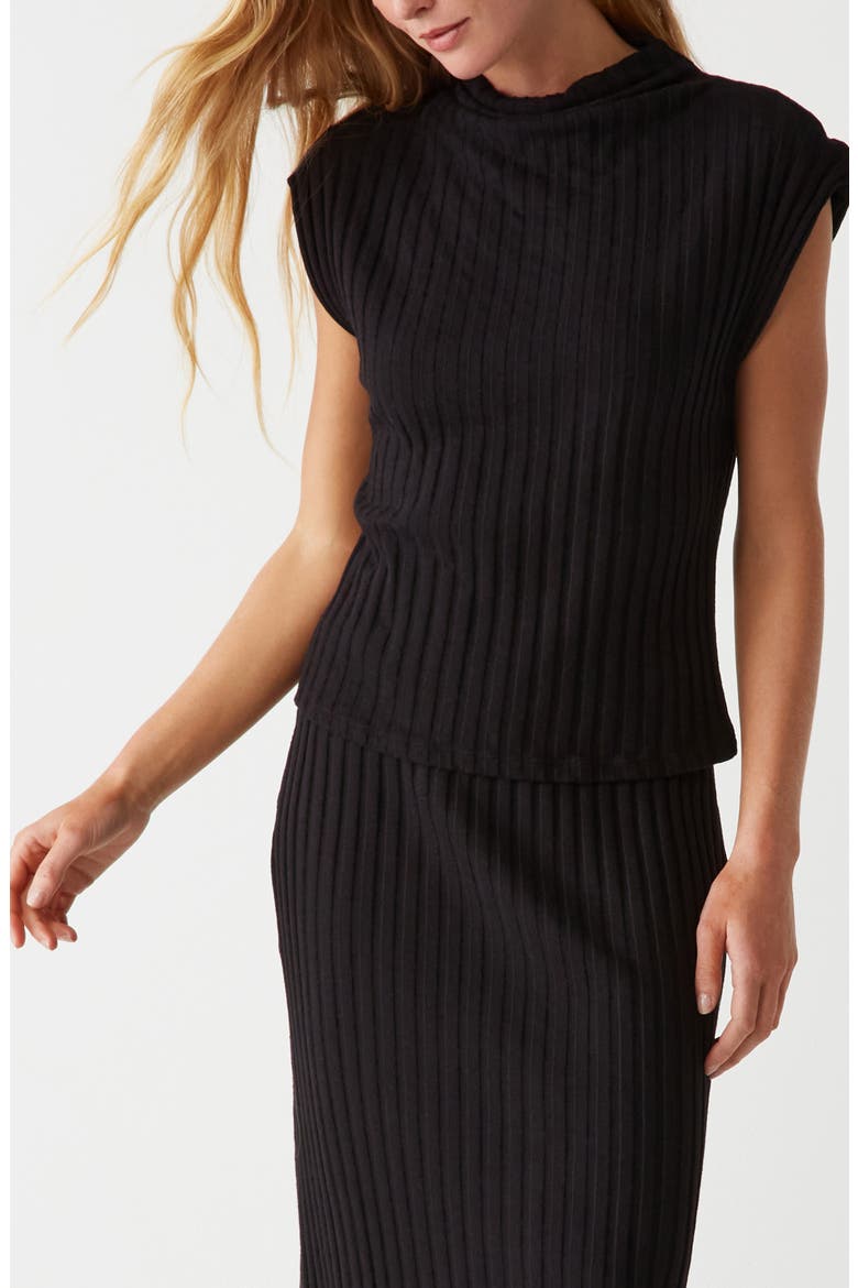 Nara Rib Funnel Neck Cotton Blend Knit Top, Alternate, color, BLACK