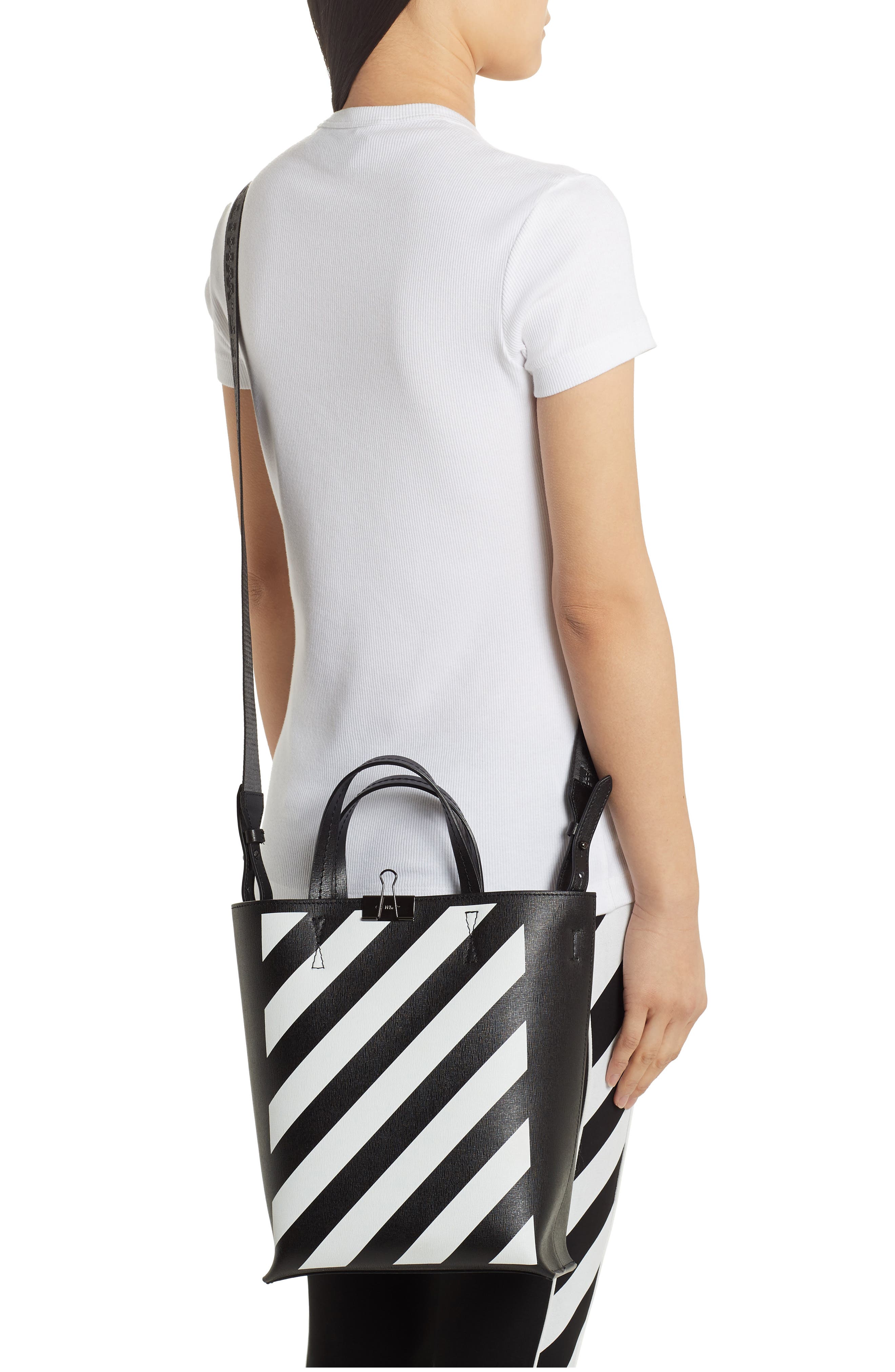 Off-White Diagonal Stripe Leather Tote, Alternate, color, 