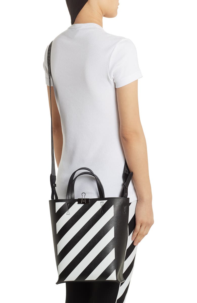 Off-White Diagonal Stripe Leather Tote, Alternate, color,