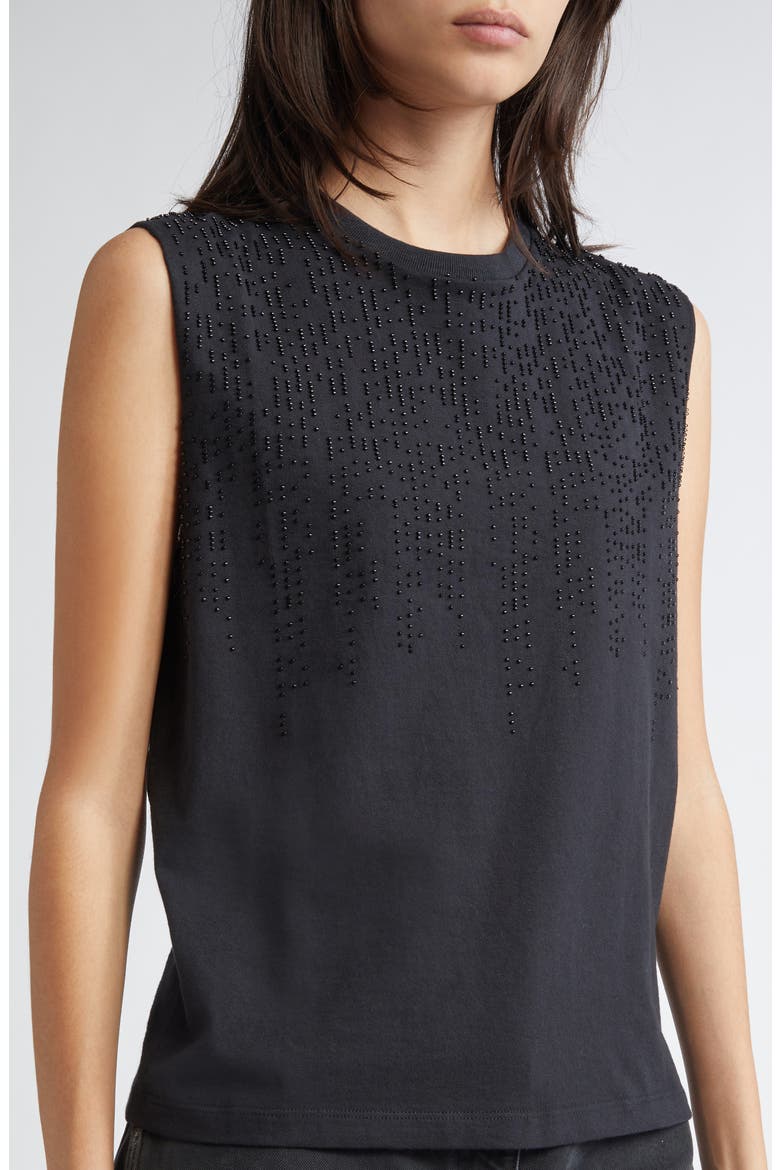 Journey Embellished Cotton Tank, Alternate, color, BLACK