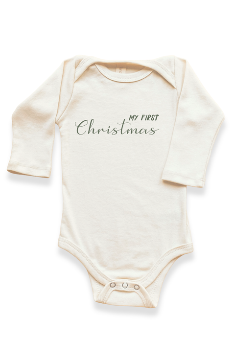 My First Christmas - Organic Long Sleeve Baby Bodysuit