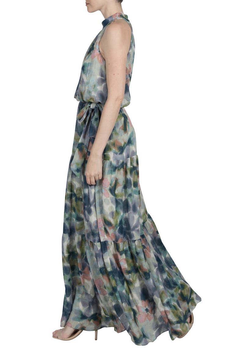 Watercolor Floral Crinkle Maxi Dress, Alternate, color, GREEN MULT