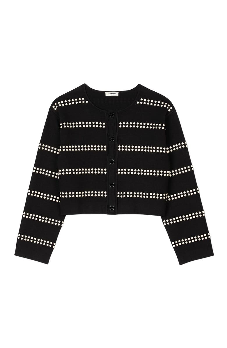 SANDRO Studded cardigan, Alternate, color, Black