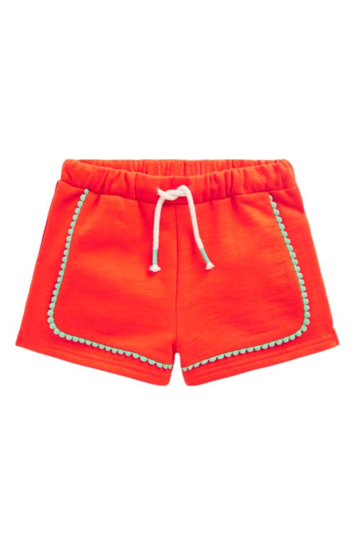 Mini Boden Kids' Pompom Trim Cotton Jersey Shorts In Firecracker Red