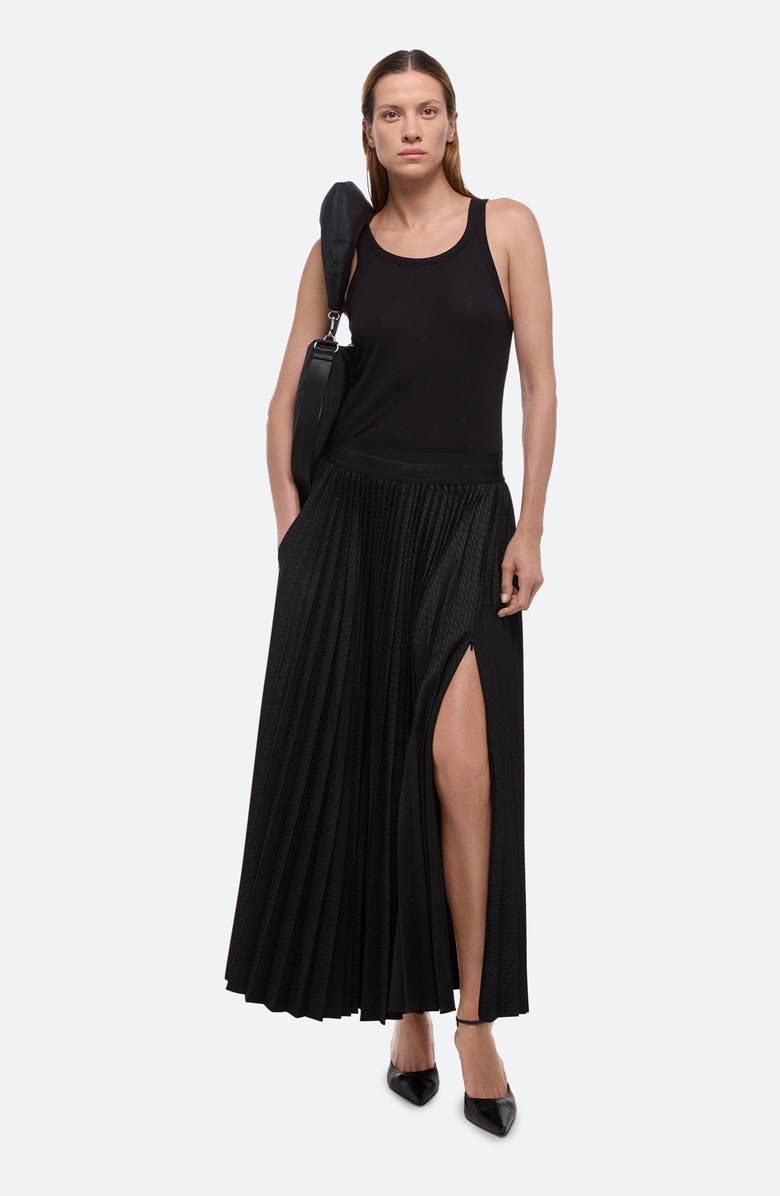 Helmut Lang Pleated Stretch Logo Jacquard Satin Maxi Skirt, Alternate, color, Black/ Black