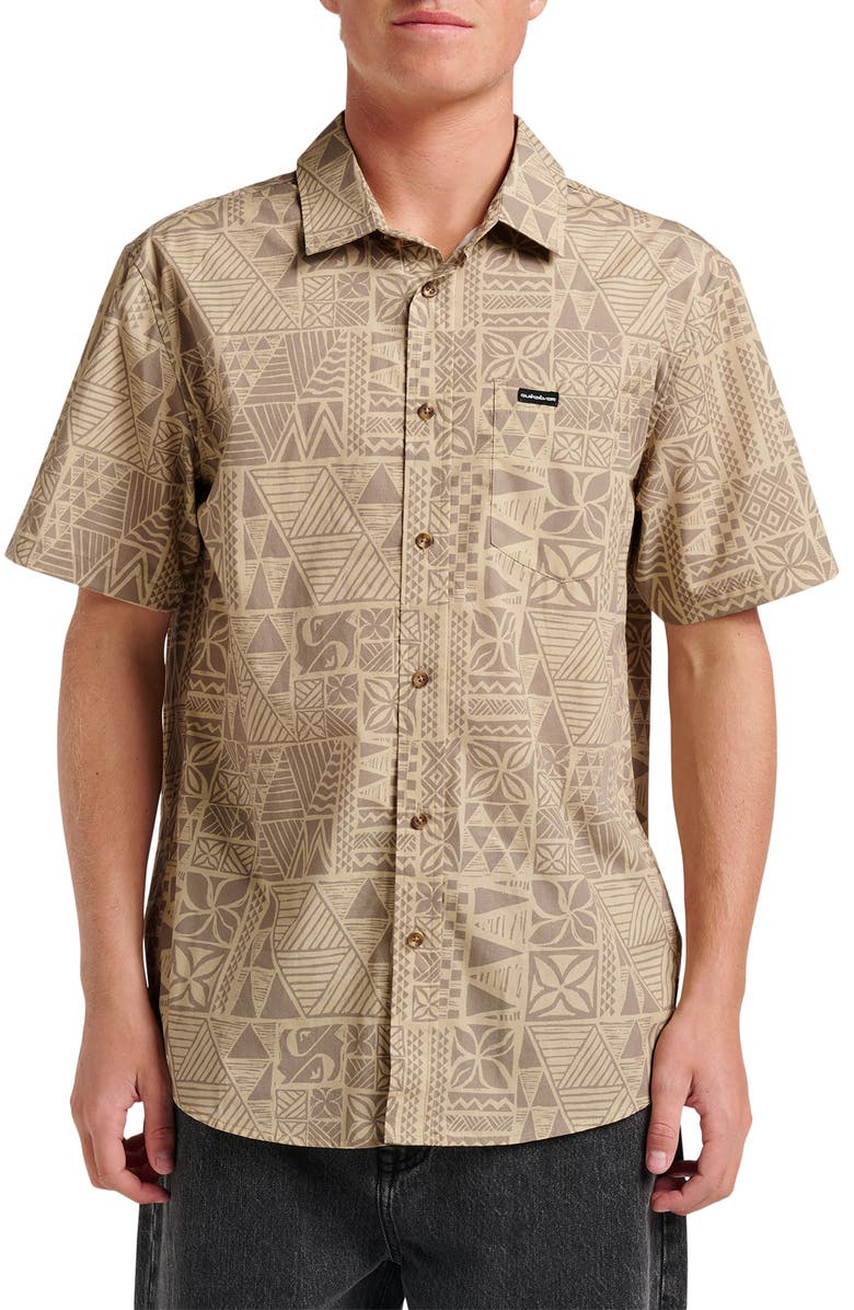 Quiksilver Geo Print Cotton Blend Button-Up Shirt, Main, color, Twill