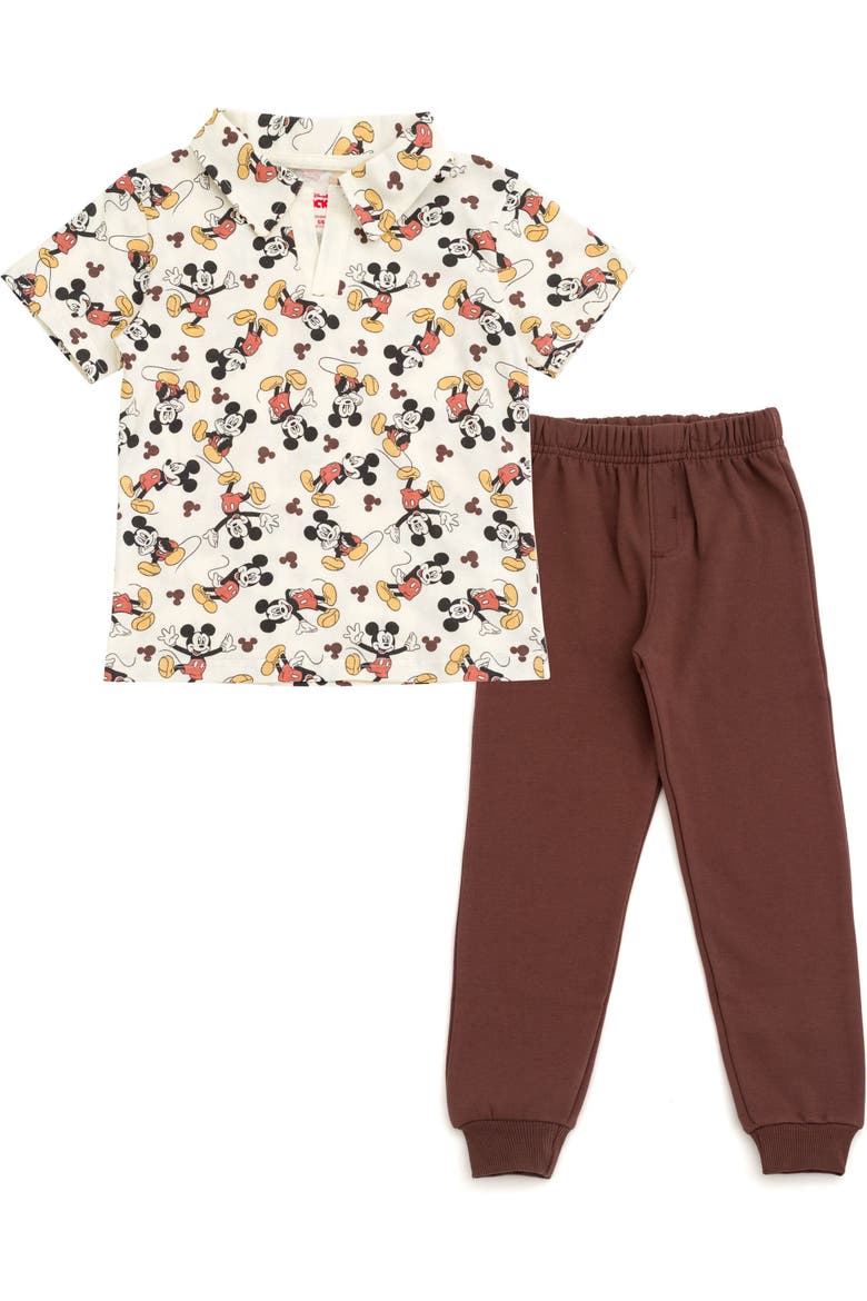 Mickey Mouse 2-Piece Polo and Pants Set, Main, color, Cream Brown Mickey