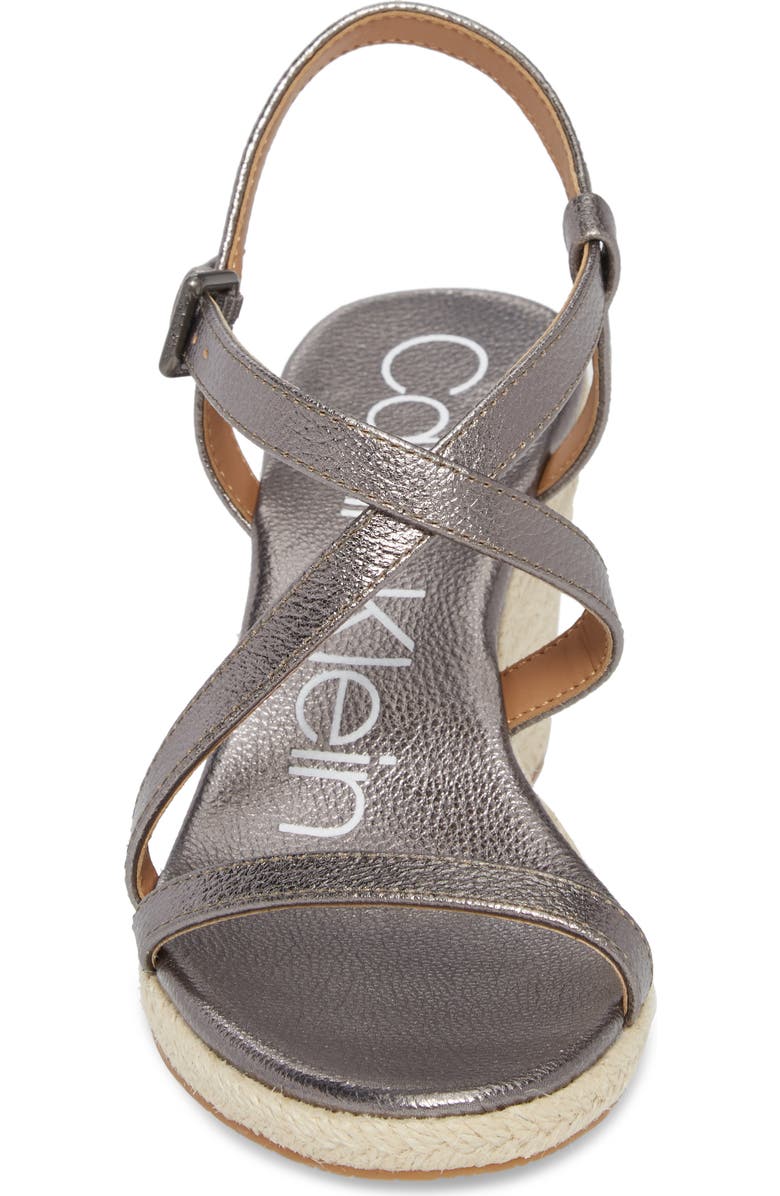 Calvin Klein Bellemine Espadrille Wedge Sandal, Alternate, color, Anthracite Leather