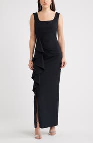 Chelsea28 Ruffle Drape Square Neck Maxi Gown