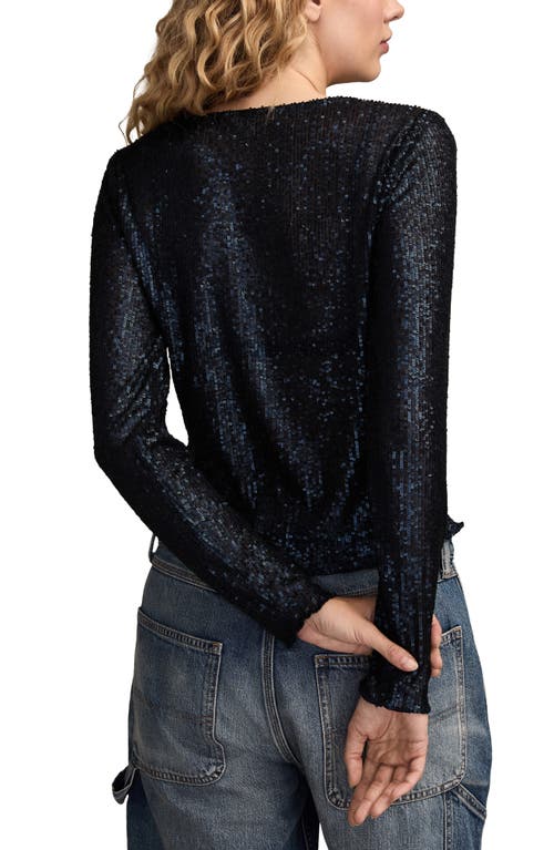 Lucky Brand Sequin Long Sleeve Top In Blue