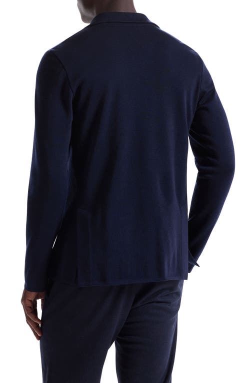 Bugatchi Double Breasted Sweater Knit Merino Wool Blazer In Blue
