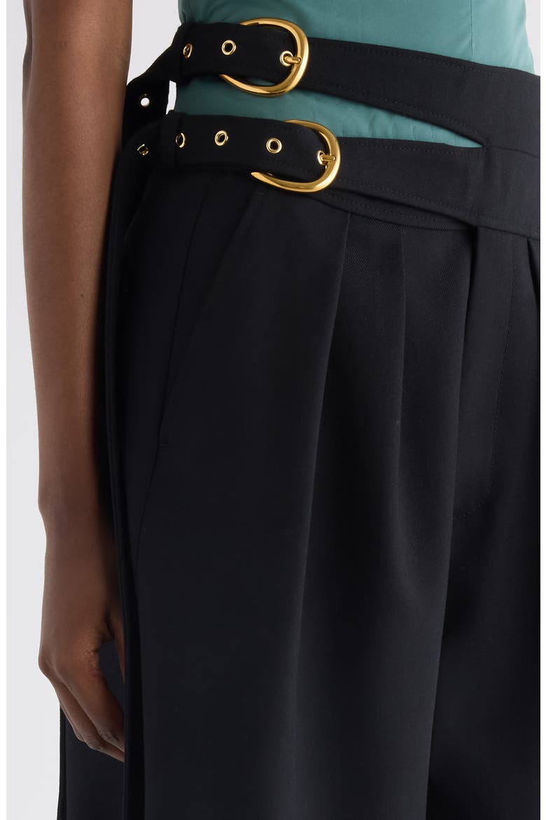 Buckle Keyhole High Waist Wool Shorts, Alternate, color, BLACK
