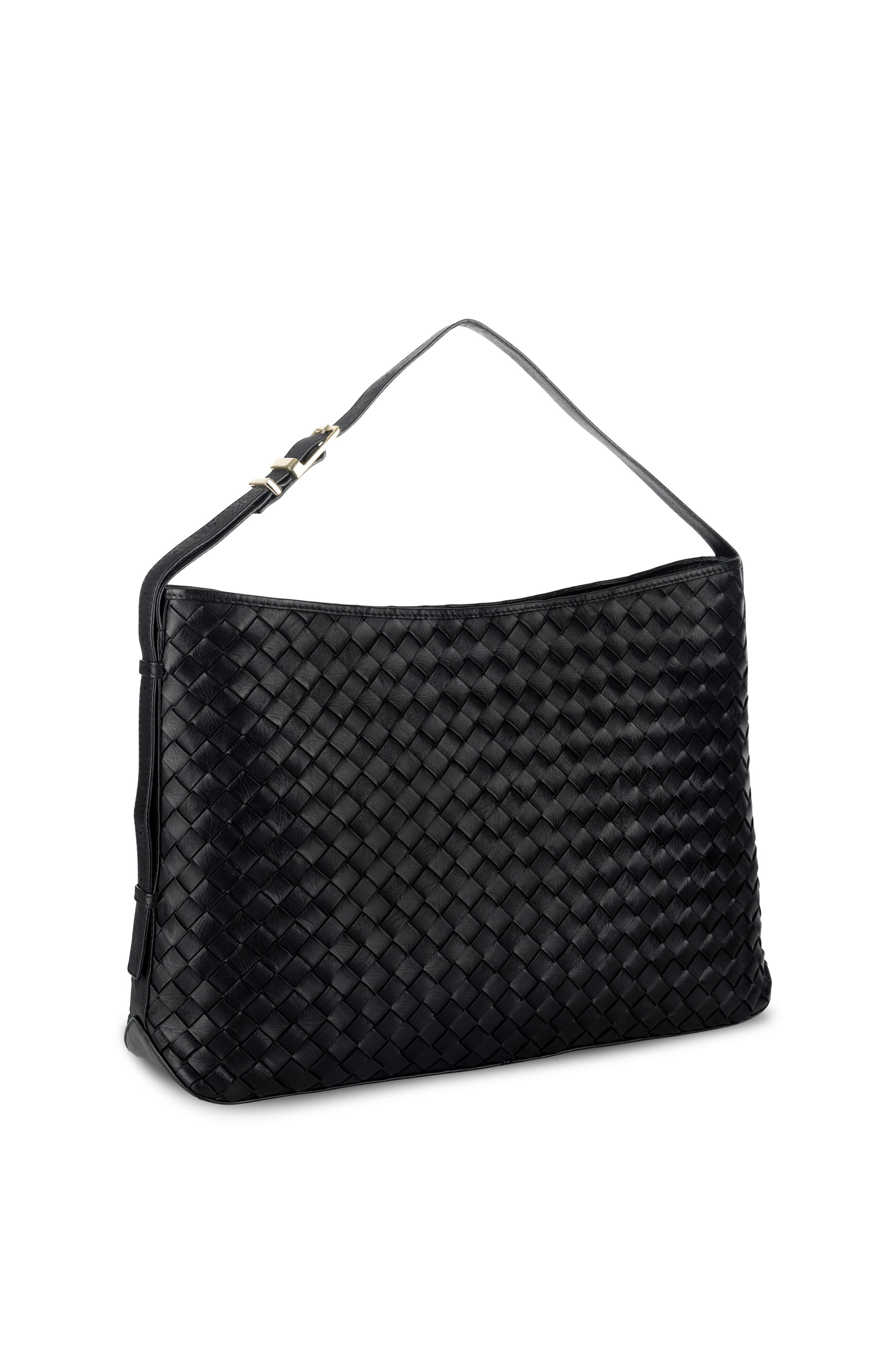 The Holly Woven Leather Bag, Alternate, color, Black
