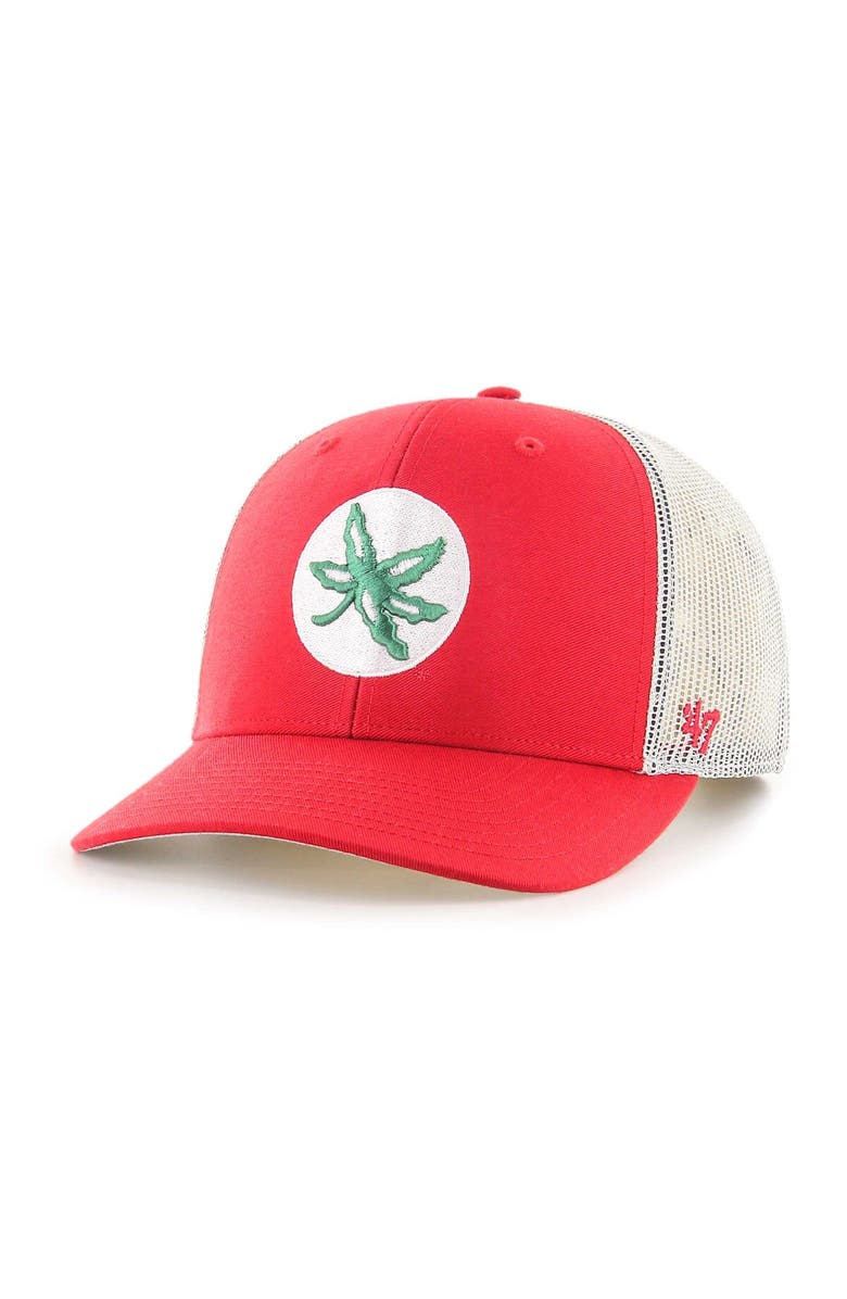 '47 Men's '47 Red Ohio State Buckeyes Trucker Adjustable Hat, Main, color, 