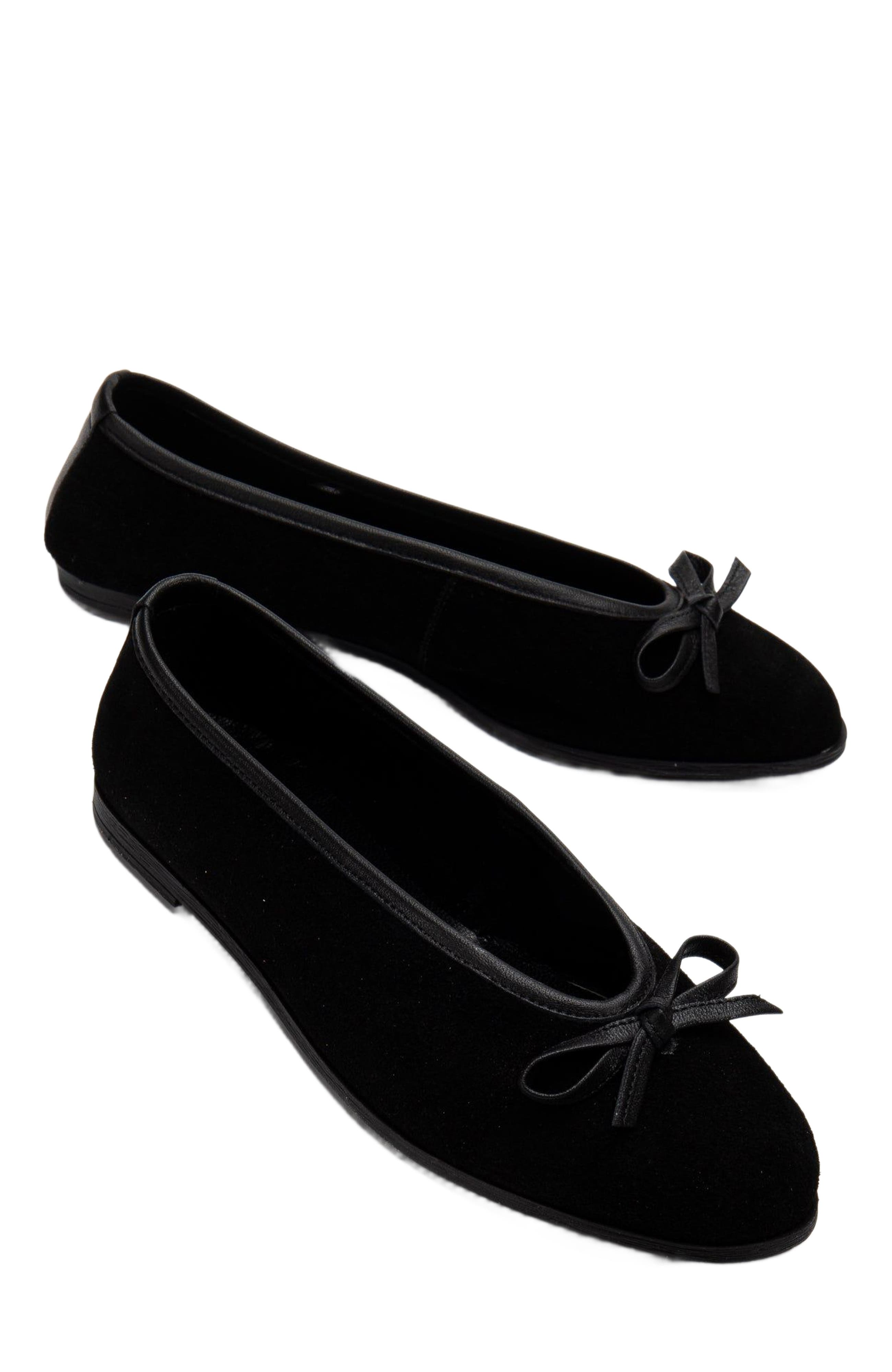Forever 
Always Shoes Freya Leather Ballerina Flats, Alternate, color, Black Suede Leather