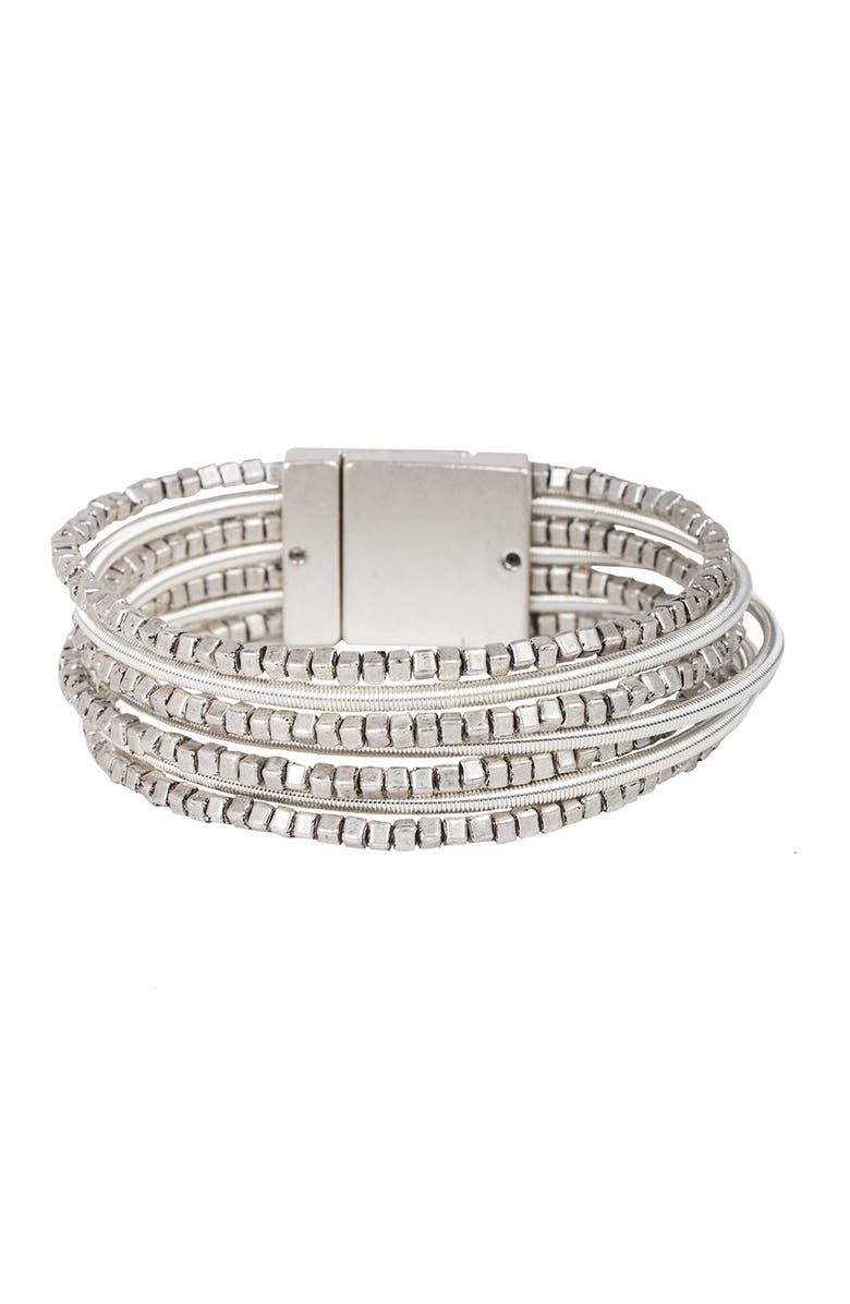 SAACHI Scarlett Beaded Layered Wrap Bracelet, Main, color, Silver