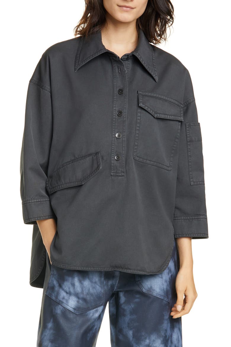 Garment Dyed Twill Oversize Cocoon Shirt, Main, color, STORM GREY