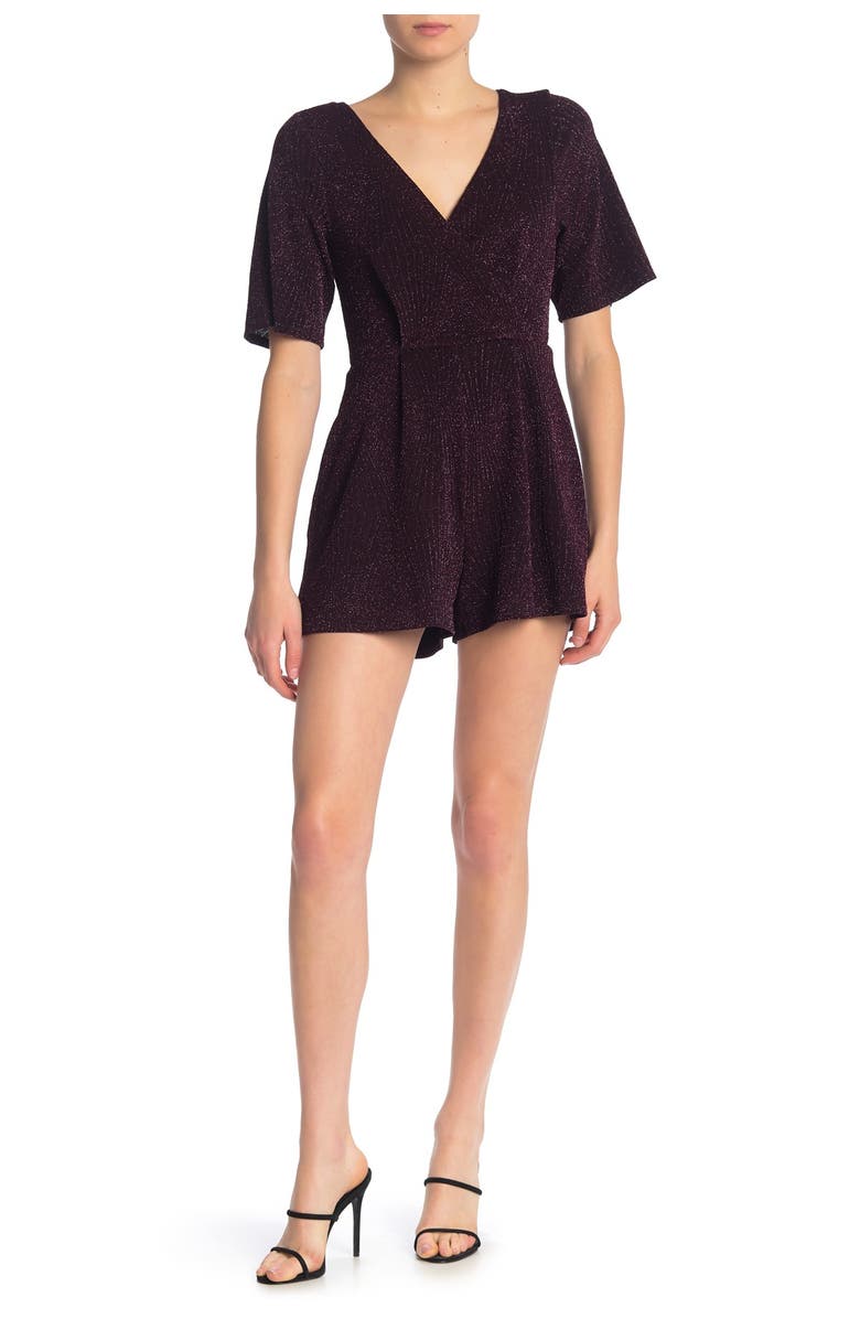 Row A Short Sleeve Glitter Knit Romper, Main, color, 