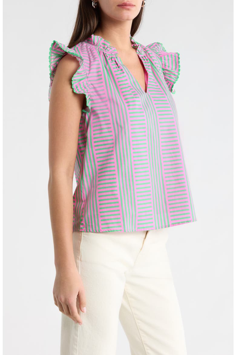 Valda Stripe Jazzy Flutter Sleeve Top, Alternate, color, PINK-GREEN-MULTI