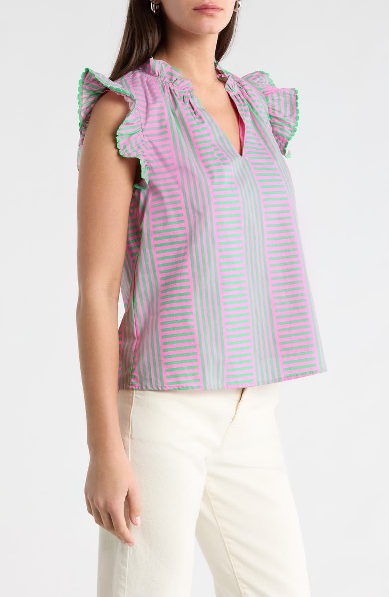 SUGARLIPS Valda Stripe Jazzy Flutter Sleeve Top, Alternate, color, Pink-Green-Multi