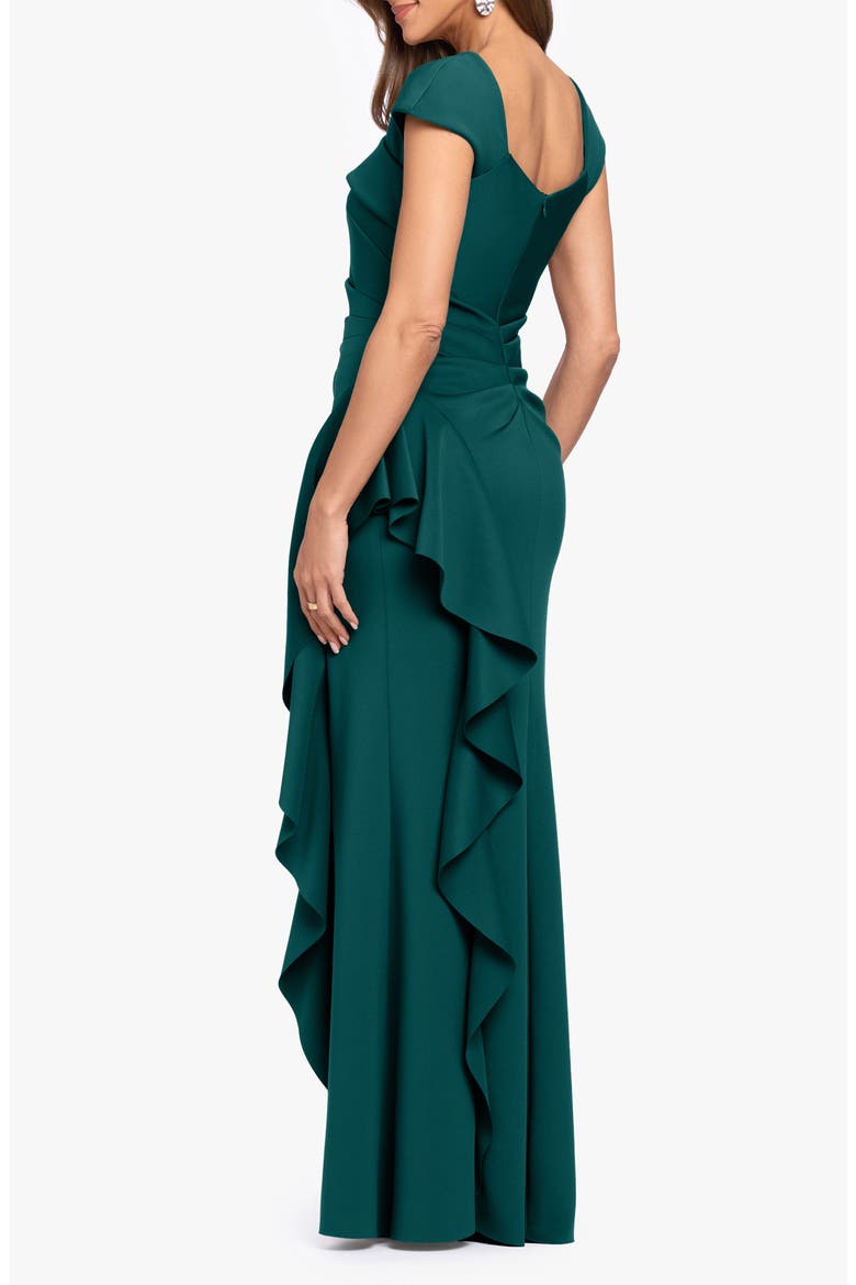 Asymmetric Neck Scuba Knit Trumpet Gown, Alternate, color, HUNTER