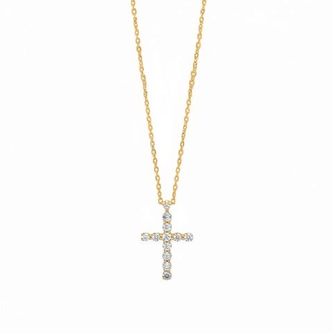 Diamond Tennis Cross Pendant Necklace 14K