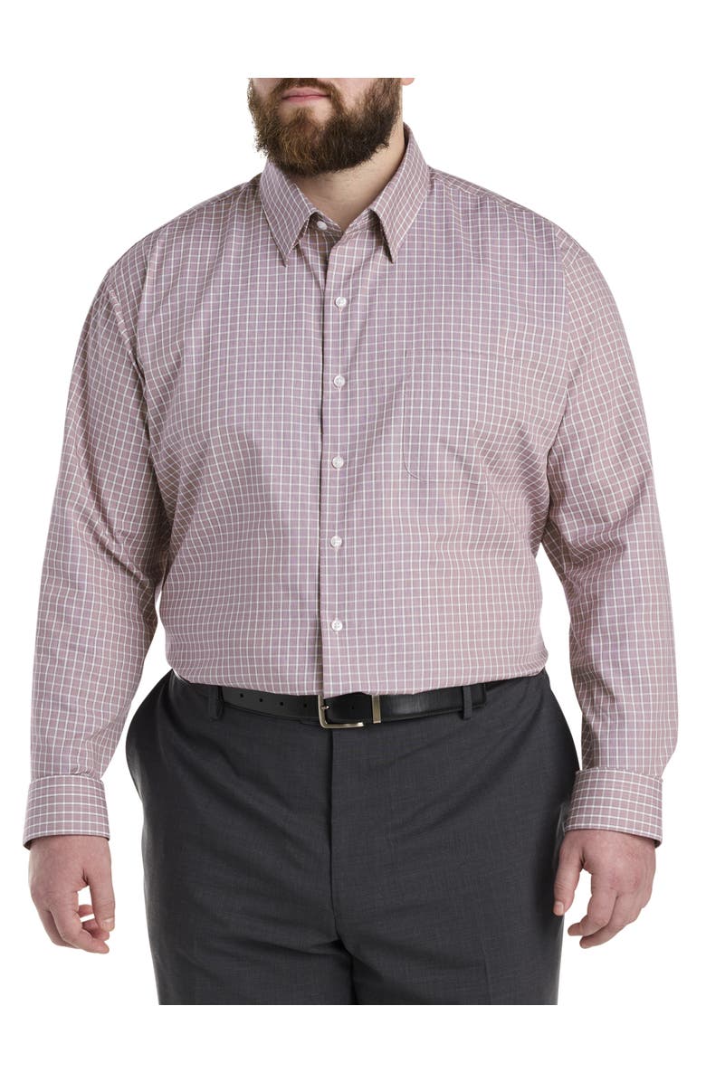 Oak Hill Premium by DXL Big & Tall Check Dress Shirt, Main, color, Burgundy