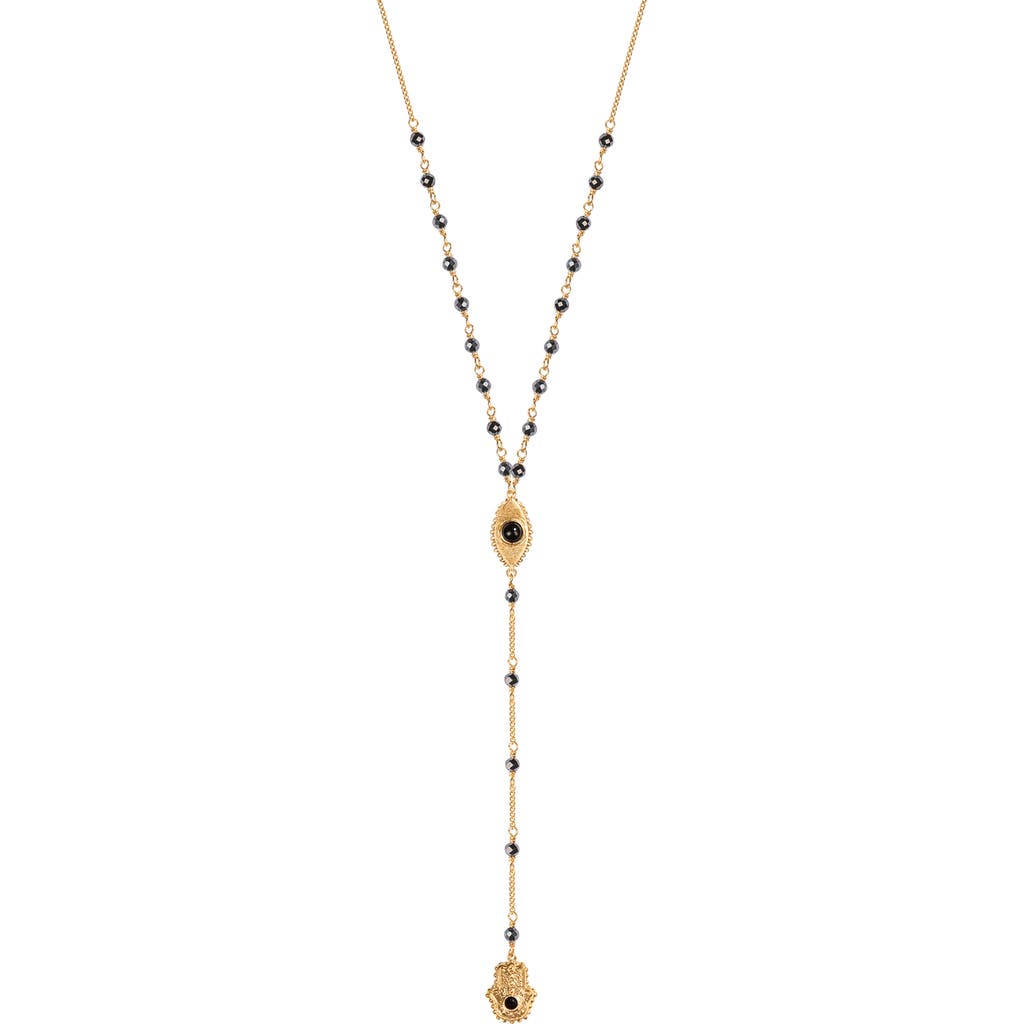 Karma And Luck Spiritual Resilience Gold Plated Rosary Necklace In Gold/dark Grey