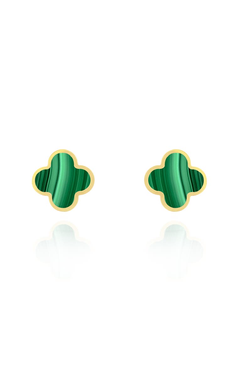 Large Malachite Clover Stud Earrings, Alternate, color, Malachite