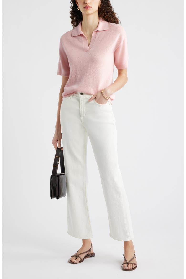 Cashmere Johnny Collar Short Sleeve Sweater, Alternate, color, PINK DOGWOOD