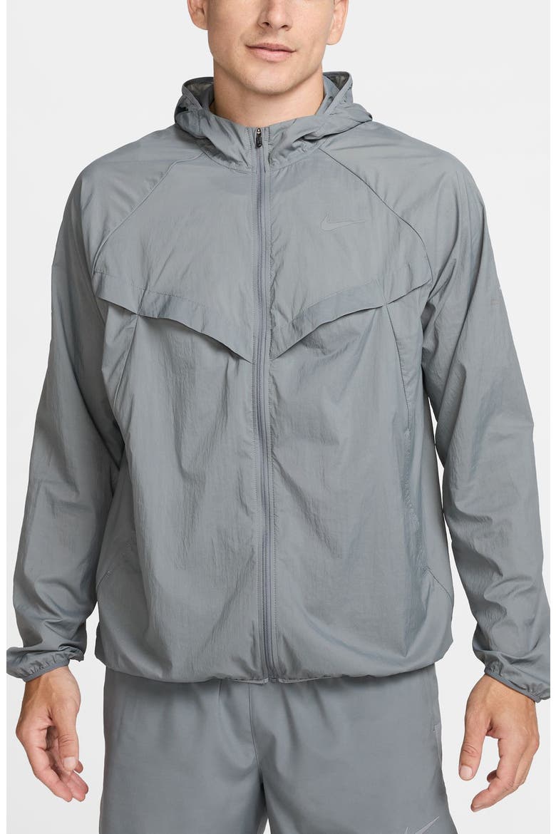 Stride Dri-FIT UV Hooded Running Jacket, Main, color, SMOKE GREY/ REFLECTIVE SILV