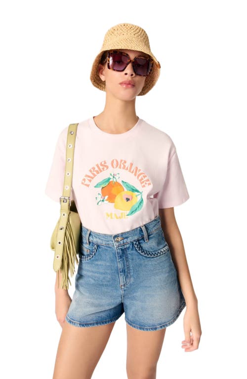 Maje Cotton Tropical Print T-shirt In Pale Pink